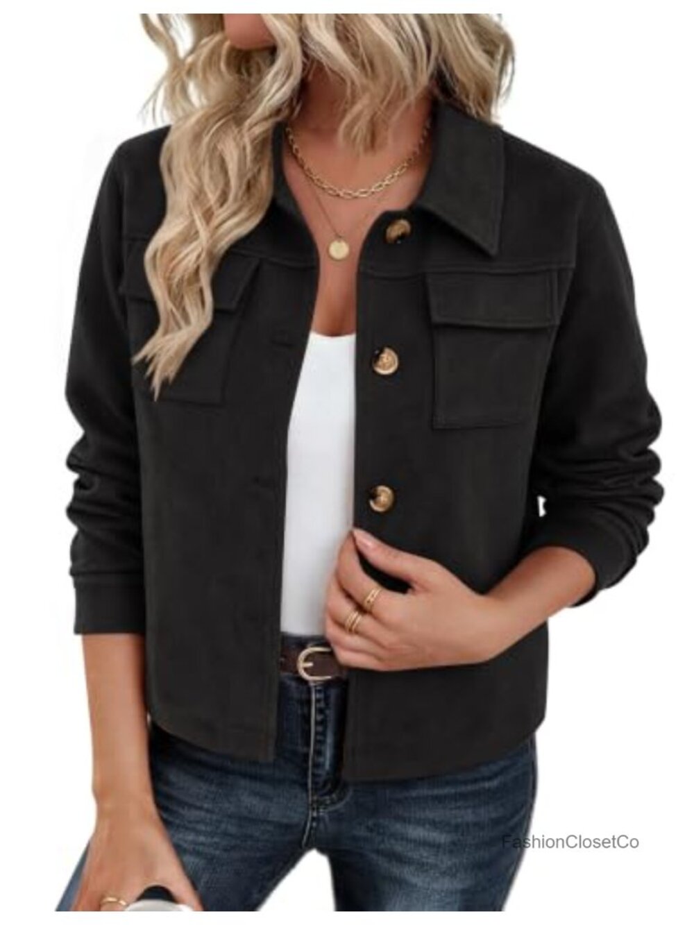 Faux Suede Cropped Jacket Button Down Shacket Fall Casual